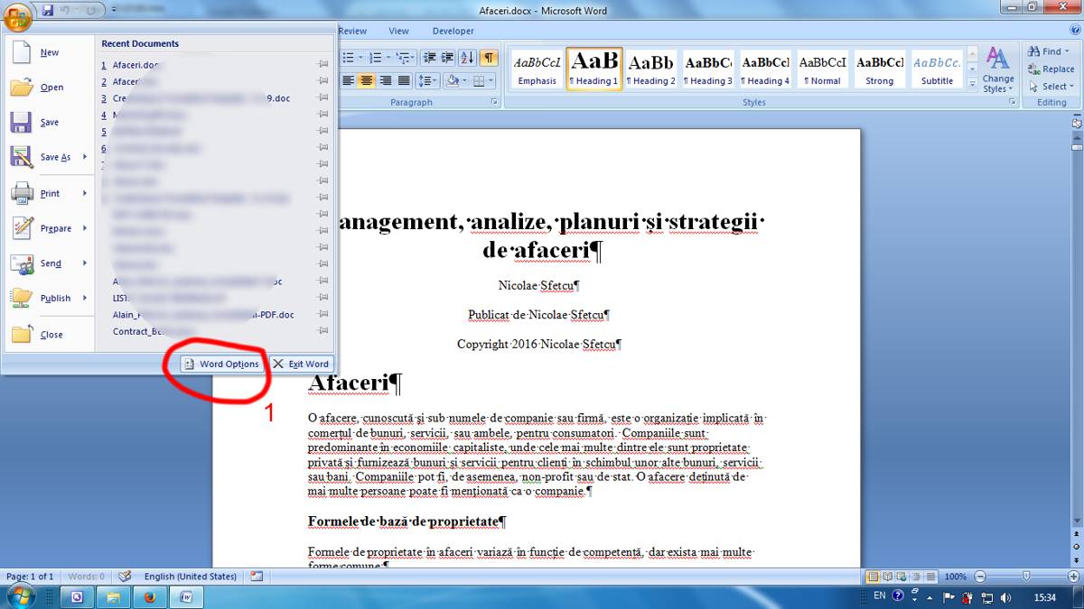 Word 2007 Comenzi