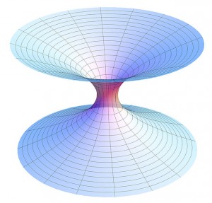 Reprezentare vizuală a unei găuri de vierme Schwarzschild. Găurile de vierme nu au fost observate, dar existenţa lor a fost prezisă prin modele matematice şi teorii ştiinţifice.