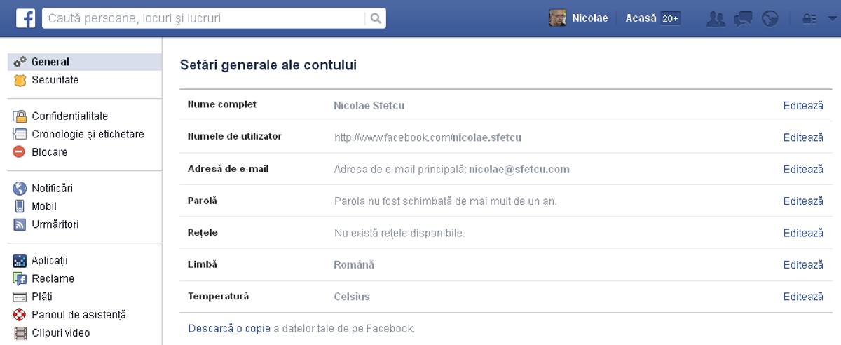 Facebook-Setari