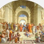 School of Athens: Epicurus, Averroes, Pythagoras Parmenides, Socrates, by Raphael