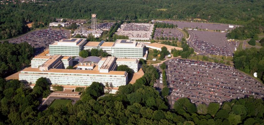 (Aerial view of the Central Intelligence Agency headquarters, Langley, Virginia.)