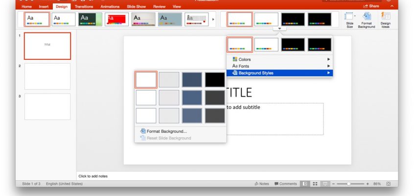 Schimbarea fundalului în PowerPoint