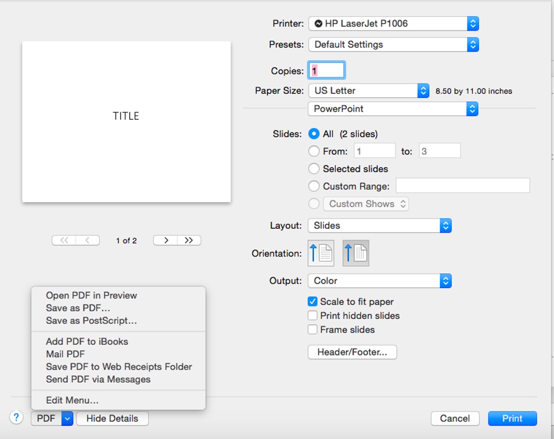 Tipărirea și salvarea prezentării PowerPoint în format PDF