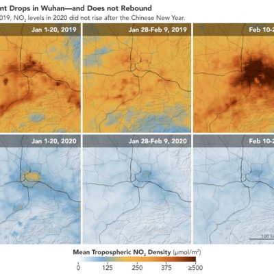 Imaginile de la Observatorul Pământului NASA arată o scădere accentuată a poluării în Wuhan