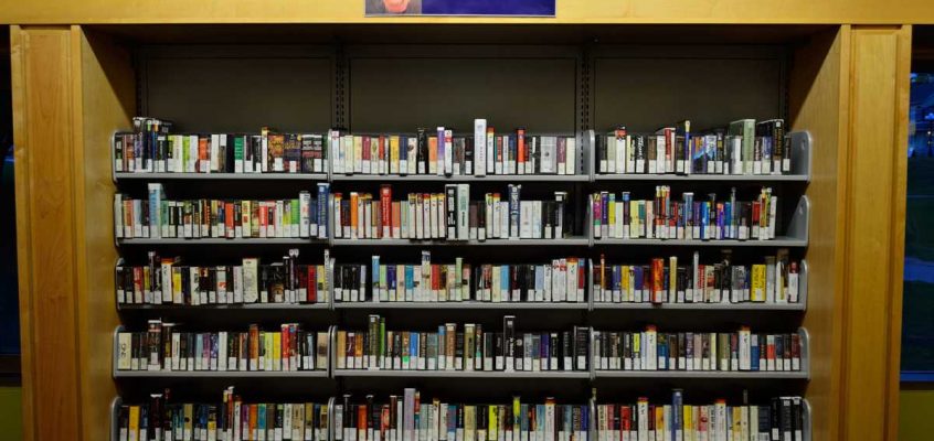 An audiobook collection in a library