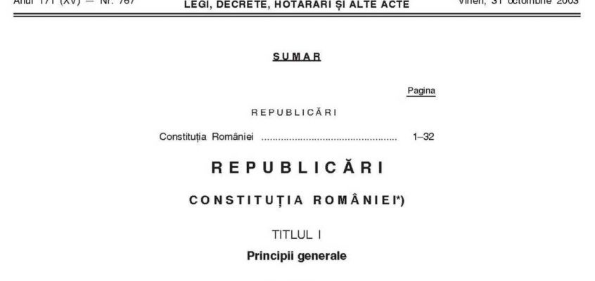 Constituția României, publicată în Monitorul Oficial din 31 octombrie 2003