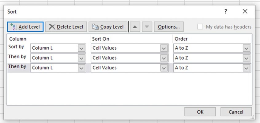 Excel - Sortare