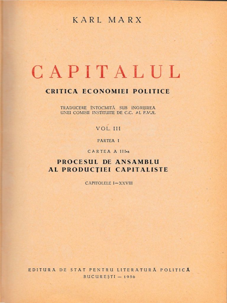Capitalul - Critica economiei politice, de Karl Marx, Vol. III