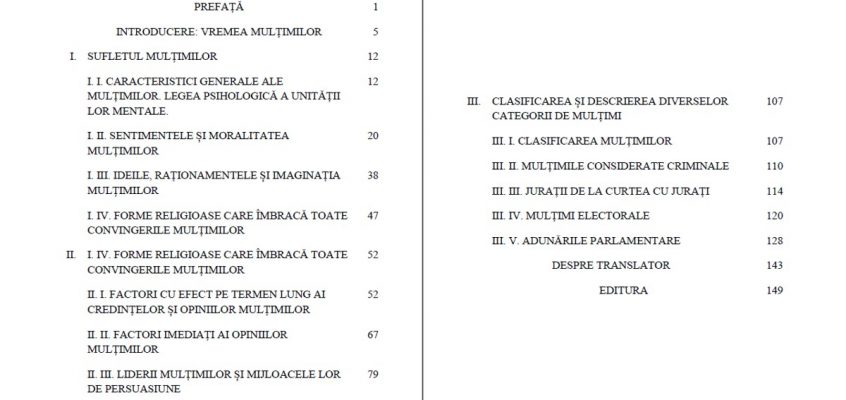 Psihologia multimilor - Gustave Le Bon - Cuprins