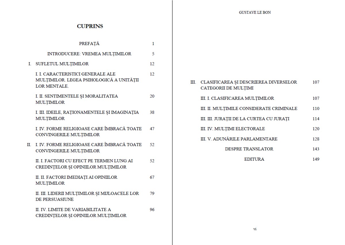 Psihologia multimilor - Gustave Le Bon - Cuprins