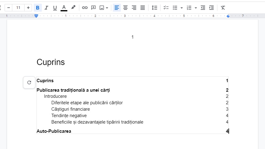 Google Docs - Cuprins