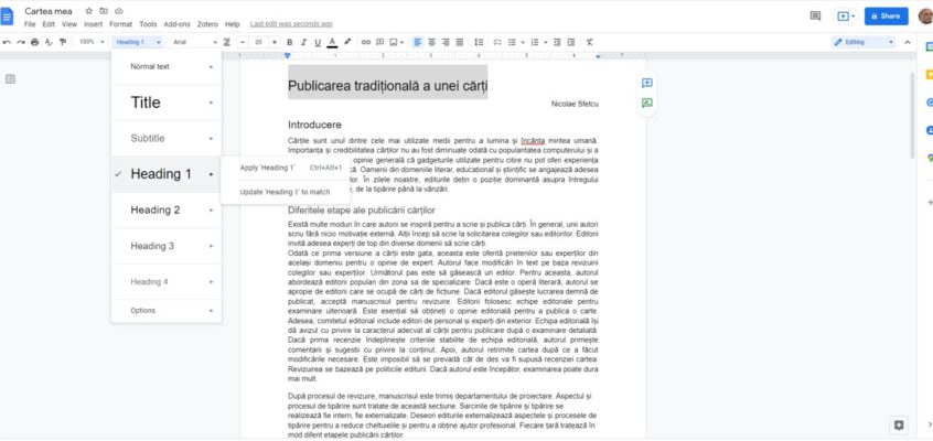 Google Docs - Heading 1