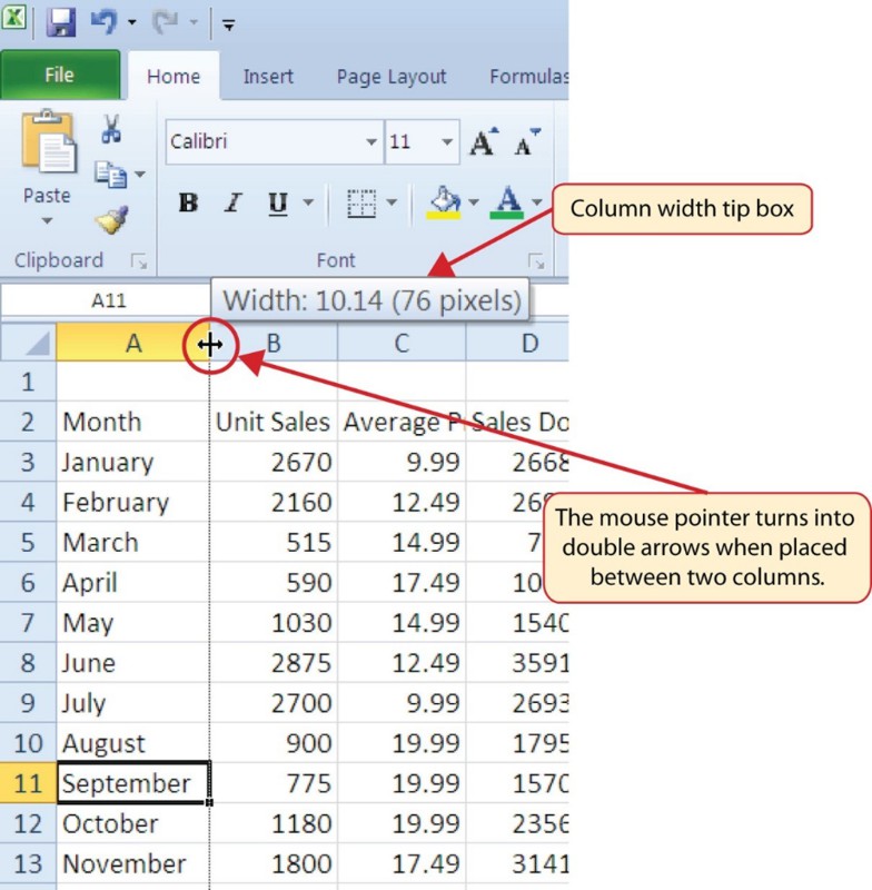 Excel - Ajustarea lățimii coloanelor