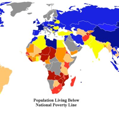 Harta lumii cu procentajul sărăciei.