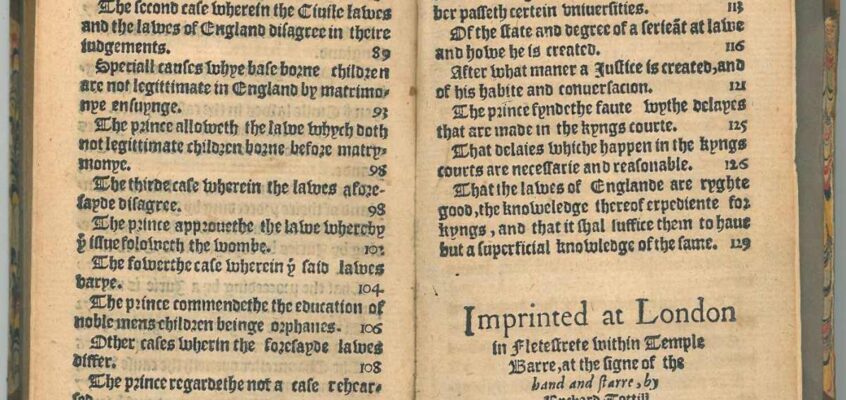 Colofonul cărții A Learned Commendation of the Politique Lawes of Englande de John Fortescue (1567)