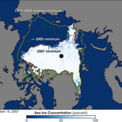 Gheața arctică din 2007 comparativ cu 2005