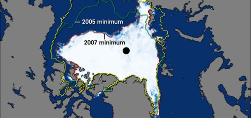 Gheața arctică din 2007 comparativ cu 2005