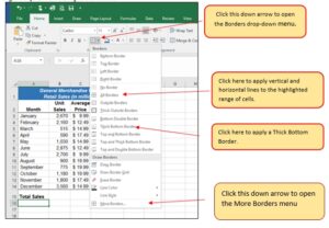 Excel -Meniul drop-down Borders