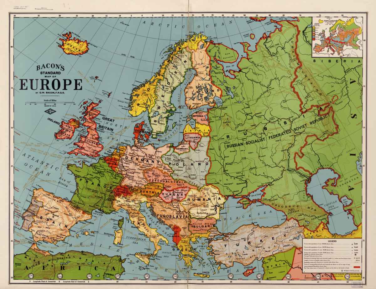 Harta britanică a Europei imediat după Primul Război Mondial