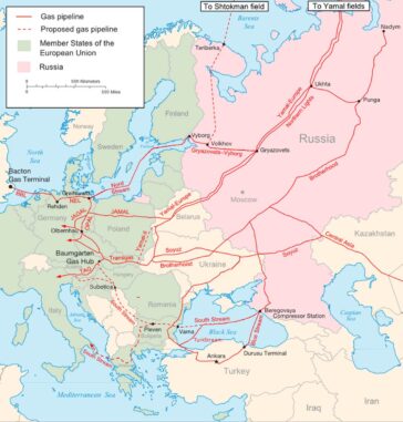 Conducte principale de gaze naturale din Rusia către Europa.