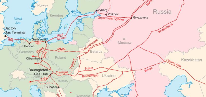 Conducte principale de gaze naturale din Rusia către Europa.