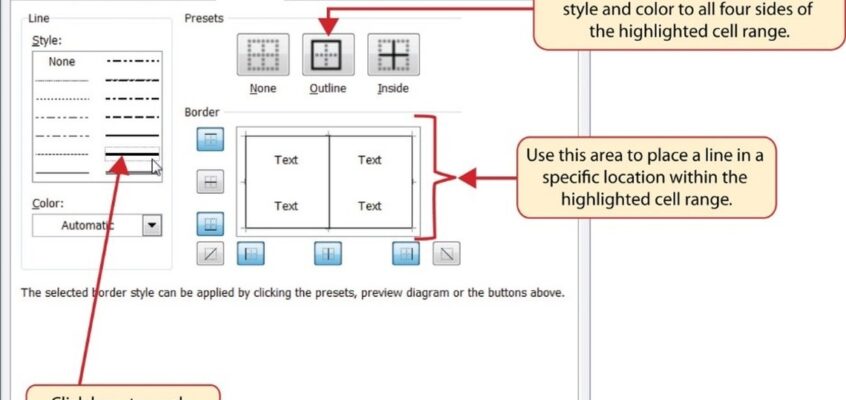 Excel - Fila Borders din caseta de dialog Format Cells