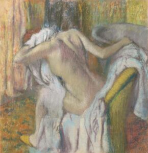 Nach dem Bade sich abtrocknende Frau (După baie, femeie care se usucă), de Edgar Degas
