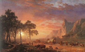 Emigranți care traversează câmpiile sau Traseul Oregon. Artist: Albert Bierstadt