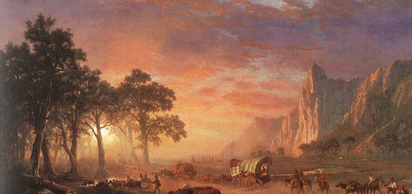 Emigranți care traversează câmpiile sau Traseul Oregon. Artist: Albert Bierstadt