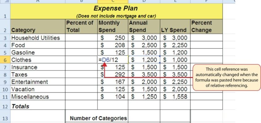 Referință relativă în Excel
