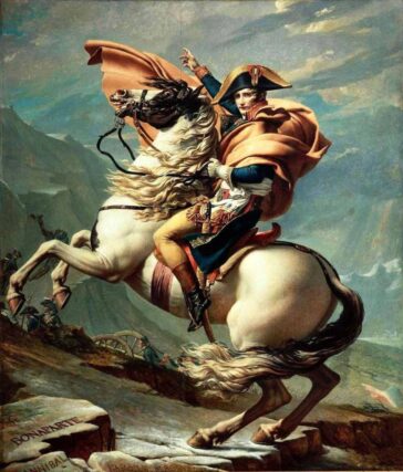 Napoleon traversând Alpii. Artist: Jacques-Louis David