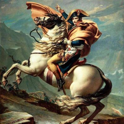 Napoleon traversând Alpii. Artist: Jacques-Louis David