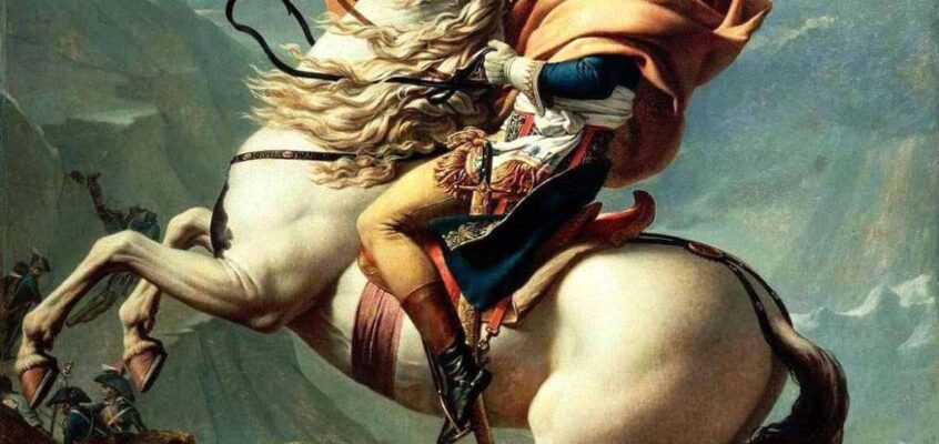 Napoleon traversând Alpii. Artist: Jacques-Louis David