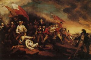 Moartea generalului Warren în bătălia de la Bunker Hill, 17 iunie 1775. Artist: John Trumbull.