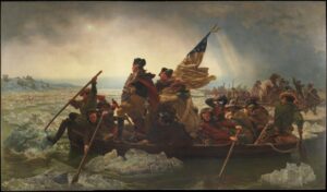 Washington traversând Delaware. Artist: Emanuel Leutze
