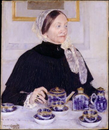 Doamnă la masa de ceai. Artist: Mary Cassatt.