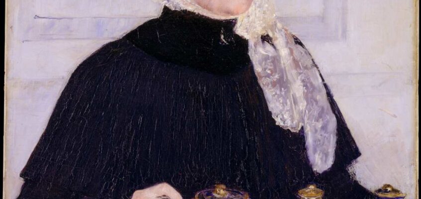 Doamnă la masa de ceai. Artist: Mary Cassatt.
