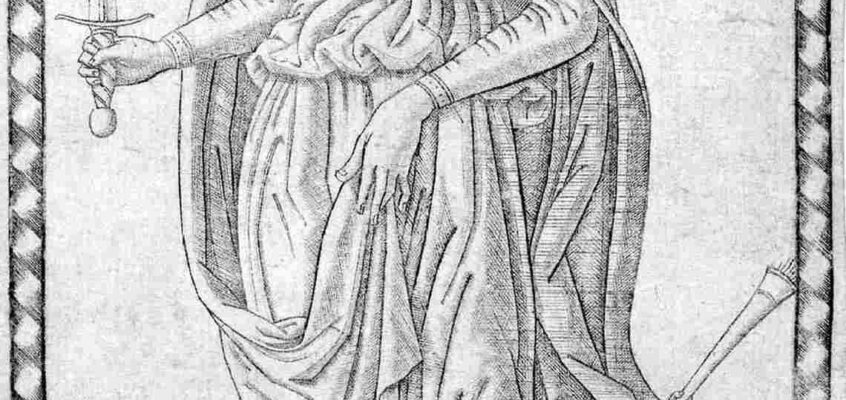 „Mantegna Tarocchi E23, Retorica” de un gravor necunoscut de la sfârșitul secolului al XV-lea