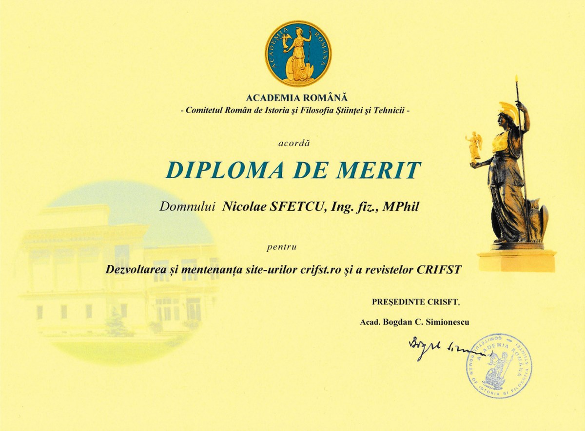 Academia Română - Diploma de merit
