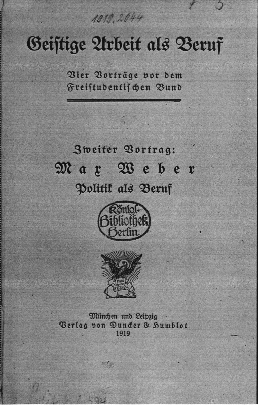 „Politica, ca vocație” a lui Max Weber (1919)