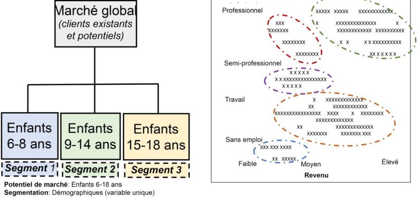 Visualisation de deux approches de segmentation démographique utilisant une et deux variables.