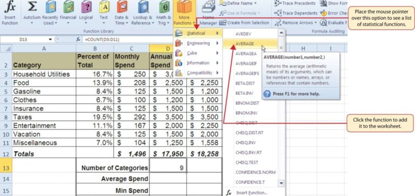 Excel - funcția AVERAGE din Function Arguments