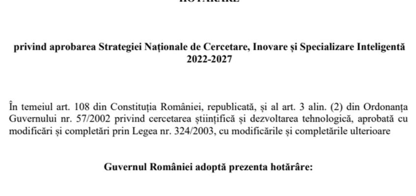 Strategia Națională de Cercetare, Inovare și Specializare Inteligentă 2022-2027
