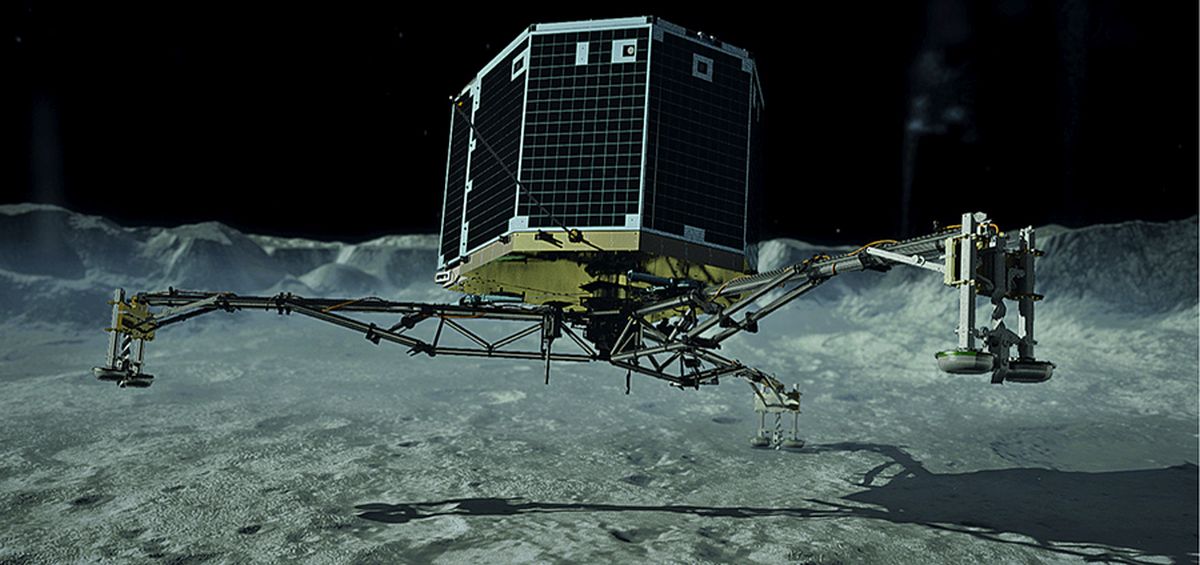 O reprezentare artistică a aterizării lui Philae pe cometa 67P/Ciuriumov/Gherasimenko