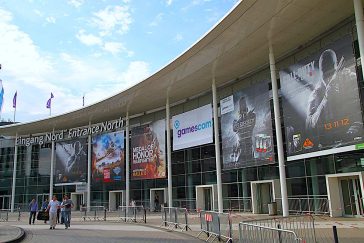 The north entrance to Gamescom 2012 at the Koelnmesse
