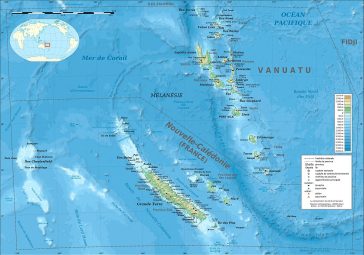 Carte bathymétrique et topographique de la Nouvelle-Calédonie et de Vanuatu, Océanie