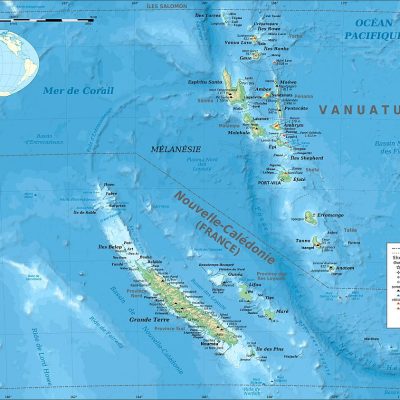 Carte bathymétrique et topographique de la Nouvelle-Calédonie et de Vanuatu, Océanie