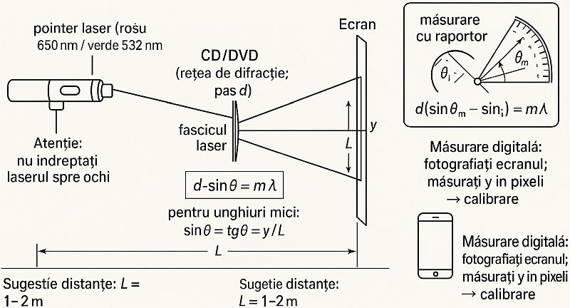 Exemplu de montaj experimental pentru măsurarea difracției cu CD/DVD