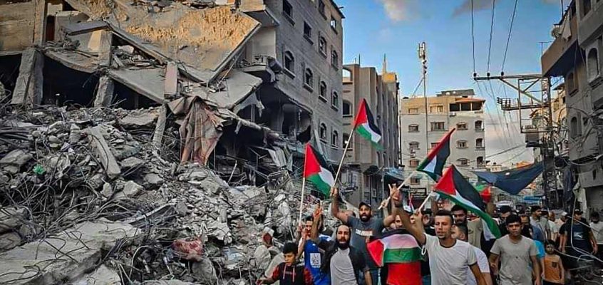 Manifestants palestiniens dans la bande de Gaza pendant la guerre de 2023