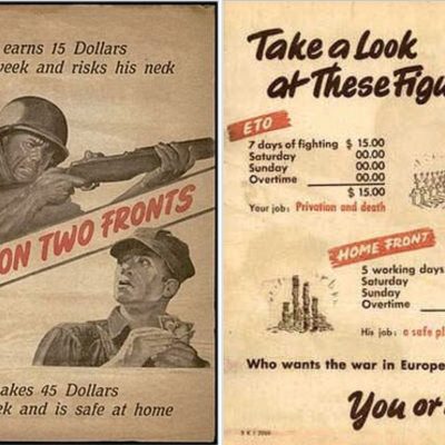 Un pliant de propagandă nazist-german folosit în timpul celui de-al Doilea Război Mondial, în 1945, pentru a demoraliza trupele americane